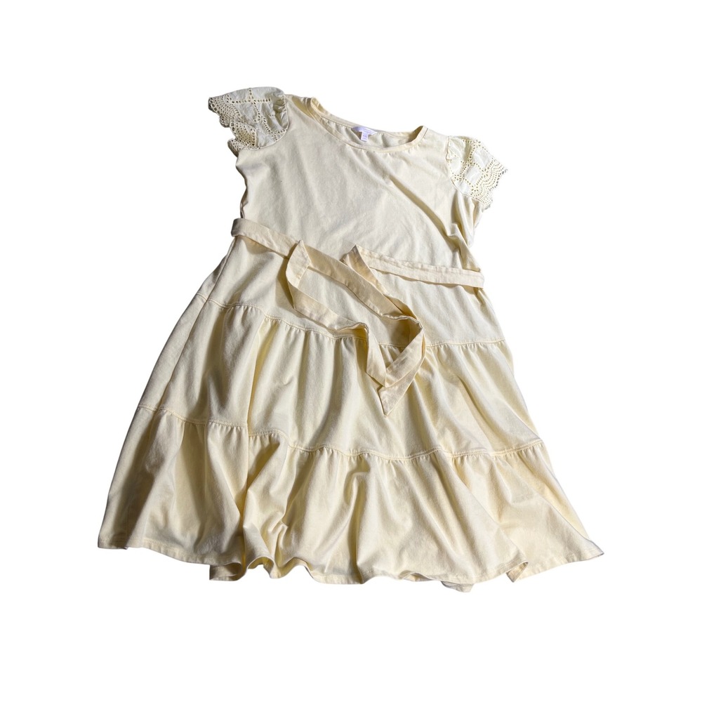 LC Lauren Conrad Dress XXL Yellow Lace Sleeve‎ Fit Flare Tiered Spring